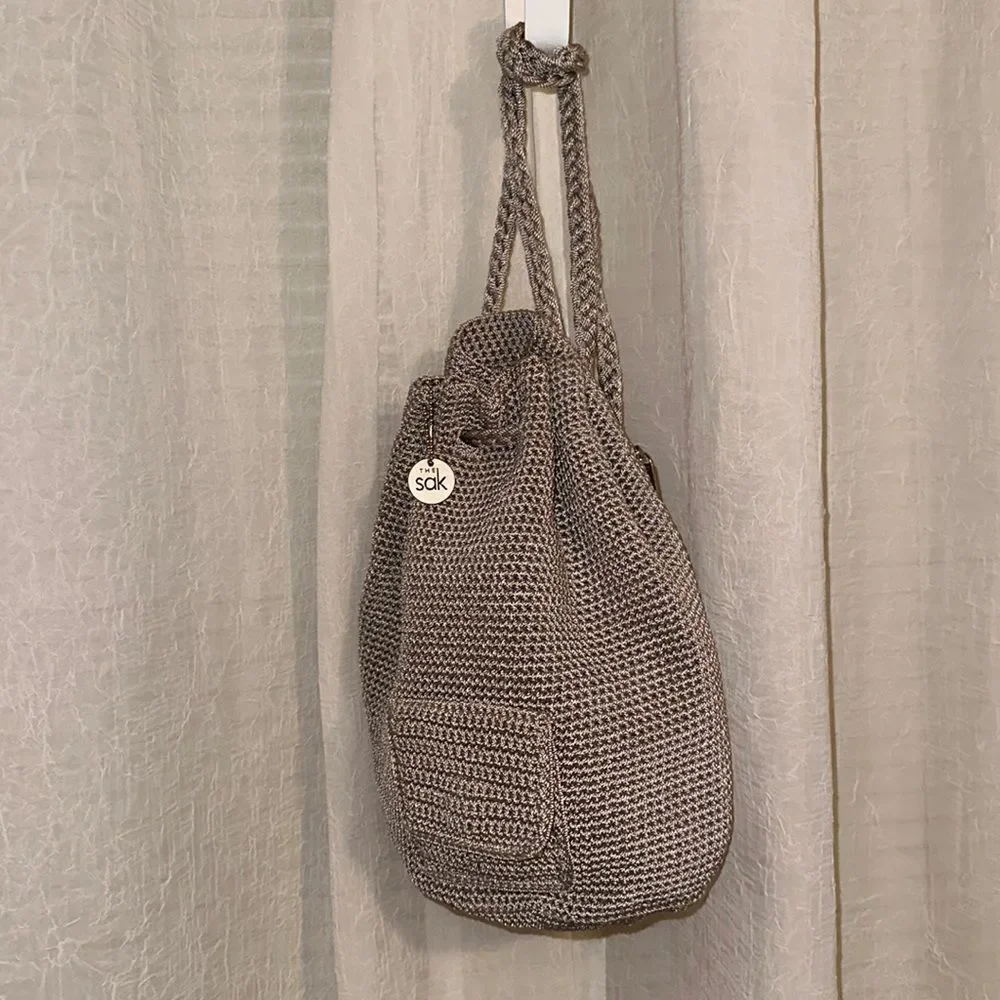 The Sak Tan Macrame Backpack String Bag Purse